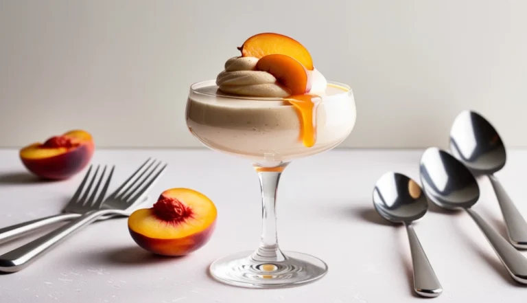 Mousse de Champagne com Calda de Pêssegos