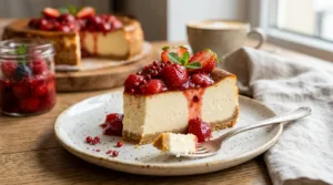 Cheesecake Cremoso com Cobertura de Compota de Morango com Pimenta-Rosa | Receita Gourmet e Sofisticada